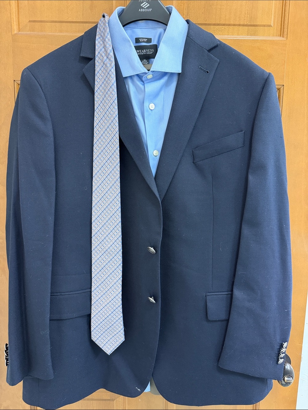 Navy Men's Two-Button Blazer with Light Blue Shirt